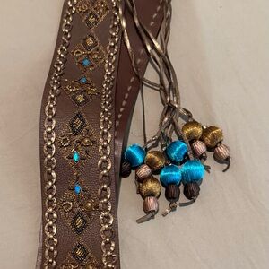 Embroidered Brown Belt with Blue and Gold Accents